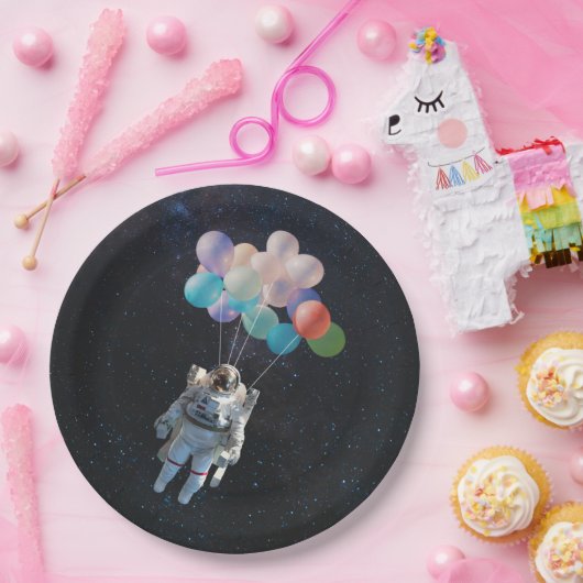 宇宙飛行士の星と宇宙のカラフル風船 ペーパープレート (パーティー)