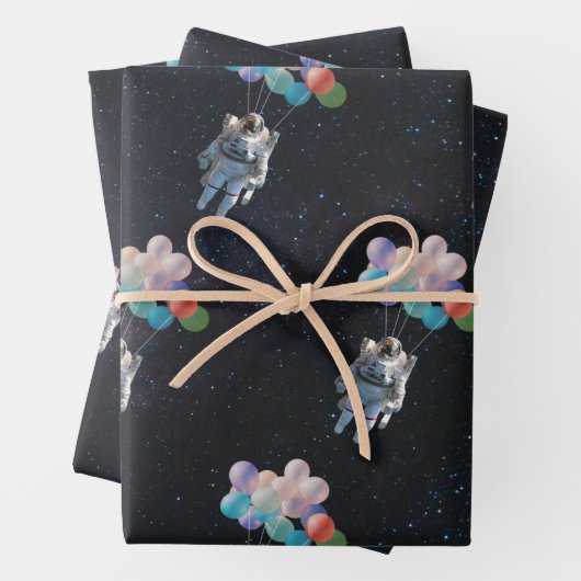 宇宙飛行士の星と宇宙のカラフル風船 ラッピングペーパーシート (インサイチュ)