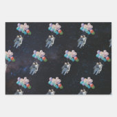 宇宙飛行士の星と宇宙のカラフル風船 ラッピングペーパーシート (正面)