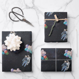 宇宙飛行士の星と宇宙のカラフル風船 ラッピングペーパーシート