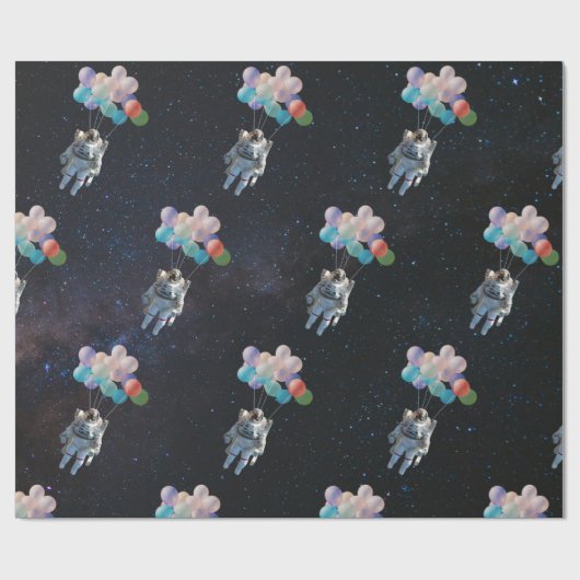 宇宙飛行士の星と宇宙のカラフル風船 ラッピングペーパー (フラット)