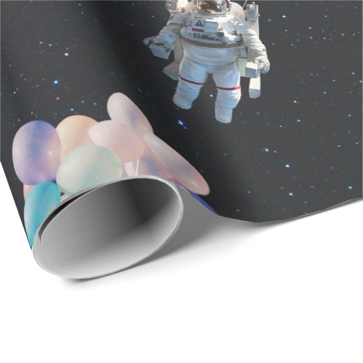宇宙飛行士の星と宇宙のカラフル風船 ラッピングペーパー (ロールコーナー)