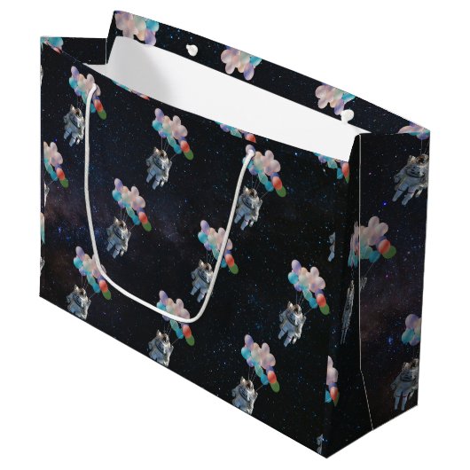 宇宙飛行士の星と宇宙のカラフル風船 ラージペーパーバッグ (正面アングル)