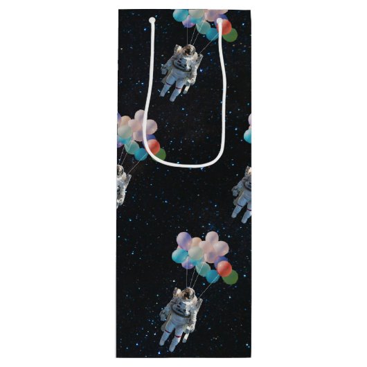 宇宙飛行士の星と宇宙のカラフル風船 ワインギフトバッグ (正面)