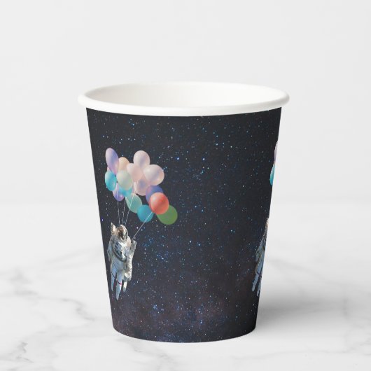 宇宙飛行士の星と宇宙のカラフル風船 紙コップ (正面)