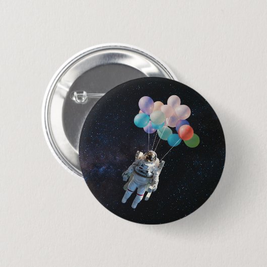 宇宙飛行士の星と宇宙のカラフル風船 缶バッジ (正面&裏面)