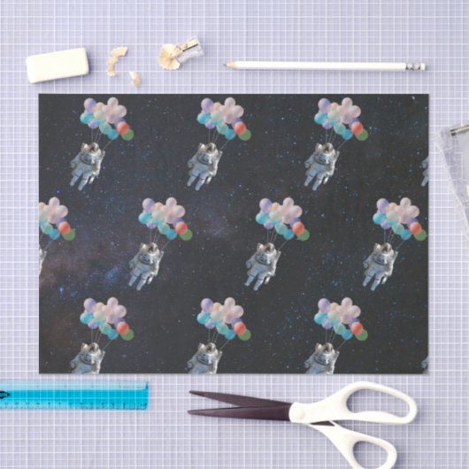 宇宙飛行士の星と宇宙のカラフル風船 薄葉紙 (クラフト)