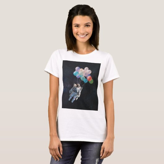 宇宙飛行士の星と宇宙のカラフル風船 Tシャツ (正面フル)