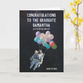 宇宙飛行士の星と宇宙気球卒業 カード (黄色い花)