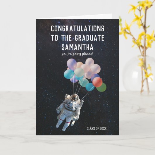 宇宙飛行士の星と宇宙気球卒業 カード (黄色い花)
