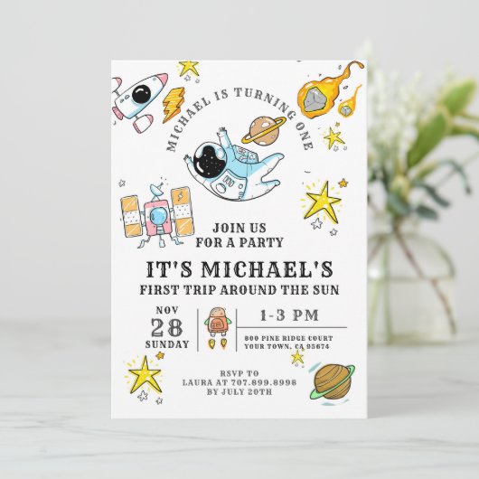 宇宙飛行士の最初の誕生日パーティーへの招待 招待状 (スタンド正面)