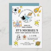 宇宙飛行士の最初の誕生日パーティーへの招待 招待状 (正面/裏面)