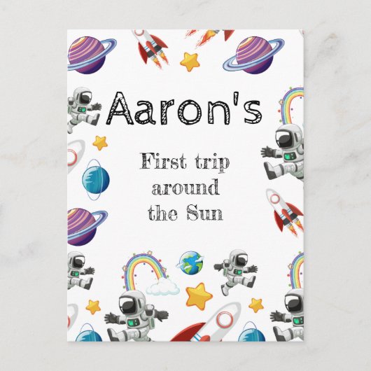 宇宙飛行士の最初の誕生日パーティー招待状 ポストカード (正面)