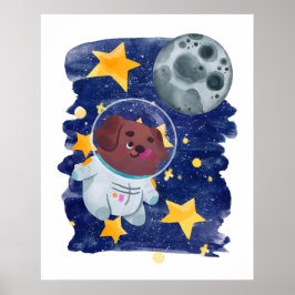 宇宙飛行士の犬 水彩画 星 惑星 子供 ポスター
