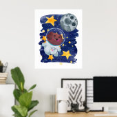宇宙飛行士の犬 水彩 宇宙 星 惑星 子ども部屋 ポスター (ホームオフィス)