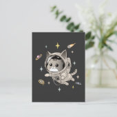 宇宙飛行士の猫が可愛い宇宙 ポストカード (スタンド正面)