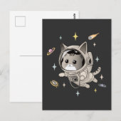 宇宙飛行士の猫が可愛い宇宙 ポストカード (正面/裏面)