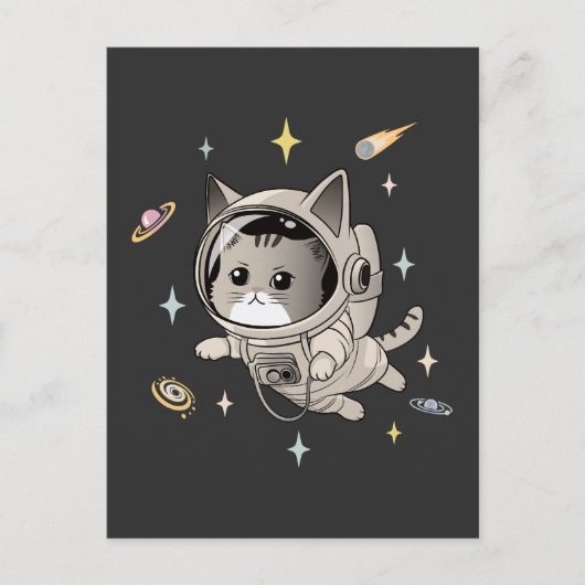 宇宙飛行士の猫が可愛い宇宙 ポストカード (正面)