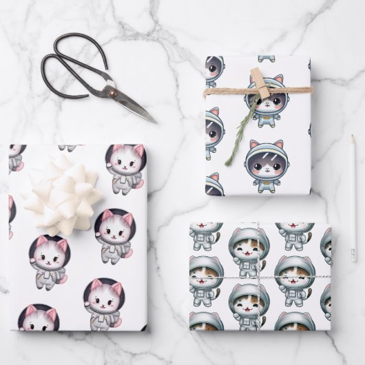 宇宙飛行士の猫が宇宙に登場|過去記事 ラッピングペーパーシート (正面)