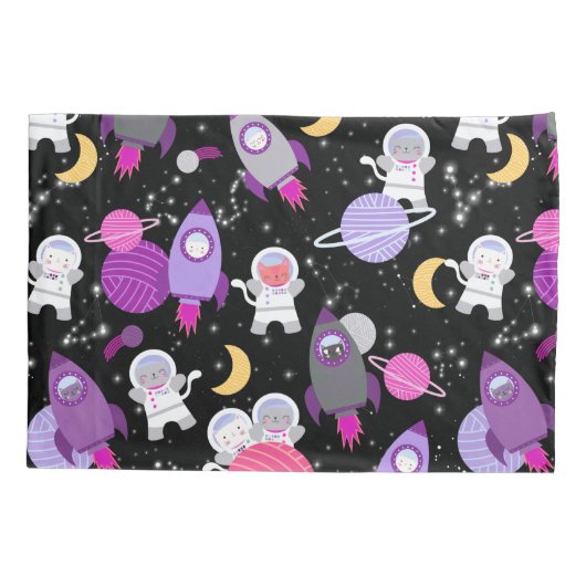 宇宙飛行士の猫が宇宙船の女の子を子猫に 枕カバー (裏面)