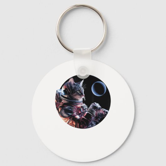 宇宙飛行士の猫と惑星 キーホルダー (正面)