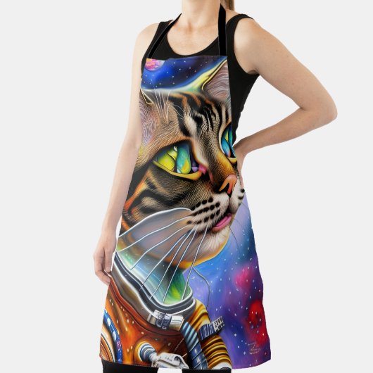 宇宙飛行士の猫のアートワーク エプロン (インサイチュ)