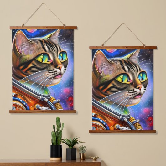 宇宙飛行士の猫のアートワーク 吊り下げ型タペストリー (非対称)