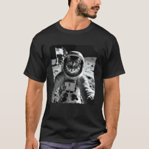 宇宙飛行士の猫の月面着陸の自撮り 楽しい猫好き Tシャツ