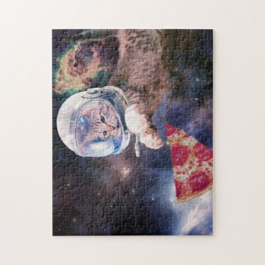 宇宙飛行士の猫の狩りピザのスライス ジグソーパズル (縦)