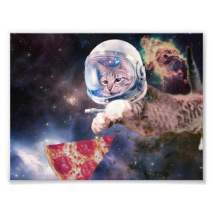 宇宙飛行士の猫の狩りピザのスライス フォトプリント