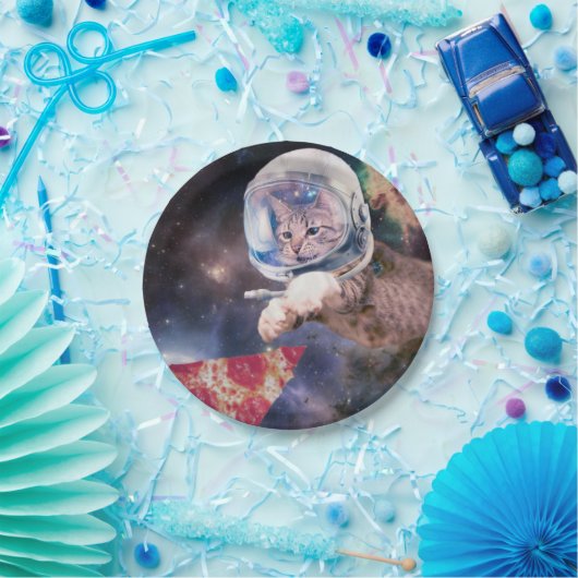 宇宙飛行士の猫の狩りピザのスライス ペーパープレート (パーティー)
