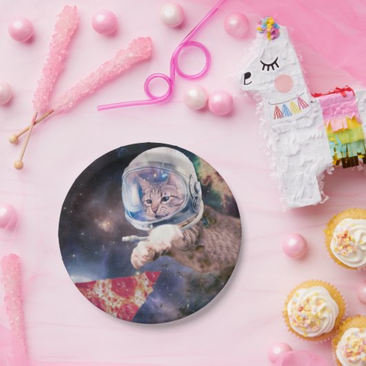 宇宙飛行士の猫の狩りピザのスライス ペーパープレート (パーティー)