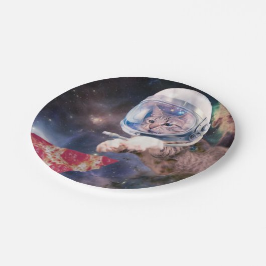 宇宙飛行士の猫の狩りピザのスライス ペーパープレート (アングル)
