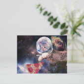 宇宙飛行士の猫の狩りピザのスライス ポストカード (スタンド正面)