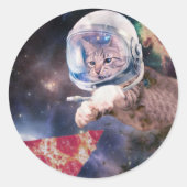 宇宙飛行士の猫の狩りピザのスライス ラウンドシール (正面)