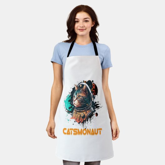宇宙飛行士の猫または宇宙猫 エプロン (着用した状態)
