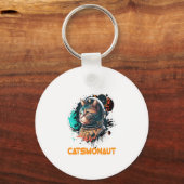 宇宙飛行士の猫または宇宙猫 キーホルダー (正面)