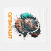 宇宙飛行士の猫または宇宙猫 フリースブランケット (正面(横))