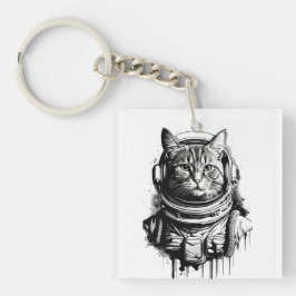 宇宙飛行士の猫インクアート キーホルダー
