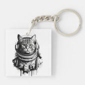 宇宙飛行士の猫インクアート キーホルダー (裏面)