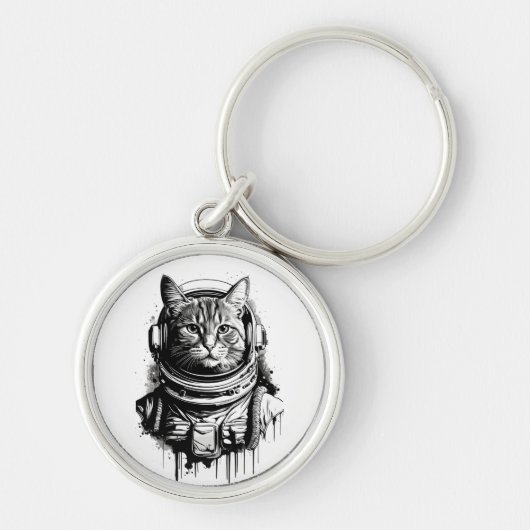 宇宙飛行士の猫インクアート キーホルダー (正面)