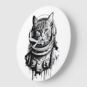 宇宙飛行士の猫インクアート ラージ壁時計 (傾斜)
