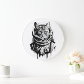 宇宙飛行士の猫インクアート ラージ壁時計 (ホーム)