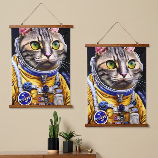 宇宙飛行士の猫作品 吊り下げ型タペストリー (非対称)