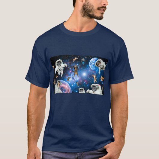 宇宙飛行士の猫宇宙 Tシャツ (正面)