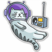 宇宙飛行士の猫 宇宙で遊ぶ 笑  シール (正面)