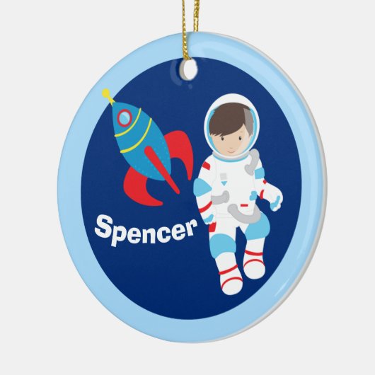 宇宙飛行士の男のクール子のパーソナライズされたクリスマス セラミックオーナメント (左)