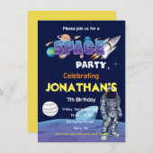 宇宙飛行士の男の子の誕生日パーティー 招待状 (正面/裏面)