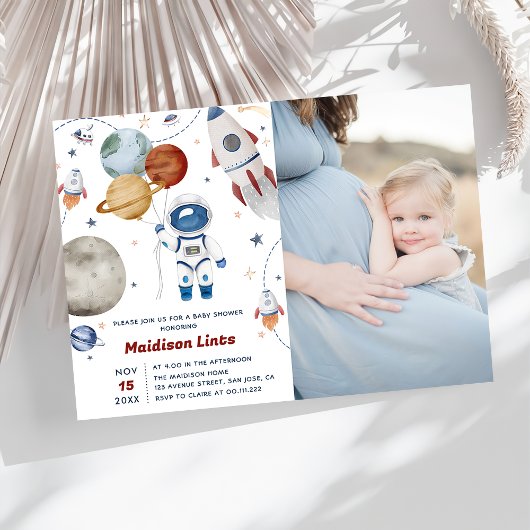 宇宙飛行士の男の子の赤ちゃんのシャワー写真 招待状