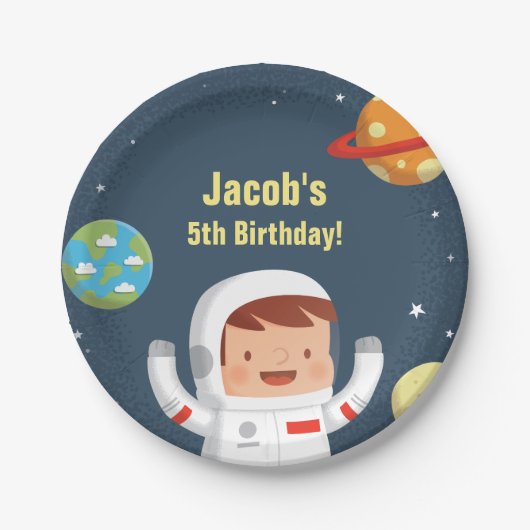 宇宙飛行士の男の子 銀河 宇宙 誕生日パーティーグッズ ペーパープレート (正面)